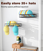 Metal Hat Organizer for Baseball Caps-2 Packs Fit 40 Hat Rack-Sturdy Wall Mounted Hat Storage- Hat Holder with 5 Hooks-Hat Ra