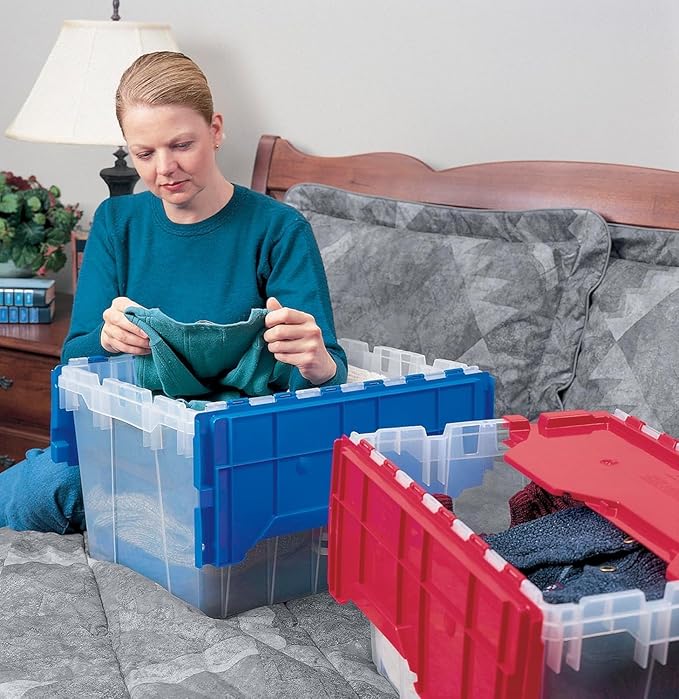 Akro-Mils KeepBox 12 Gallon Storage Container, Nesting and Stackable Plastic Storage Box with Lid Attached, Clear Tote for Ga