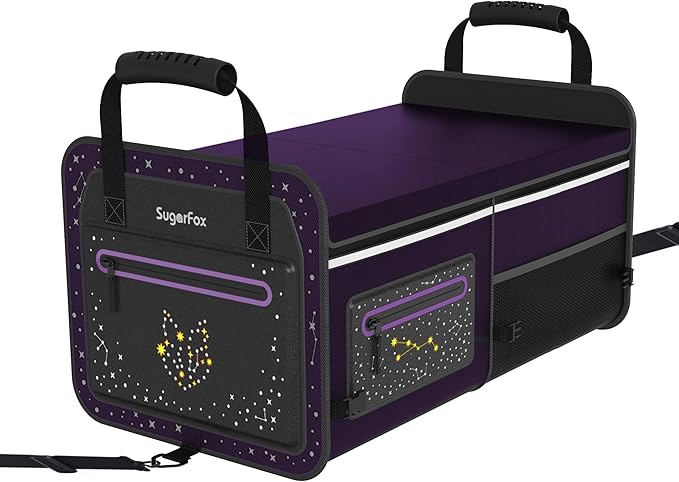 63L Car Trunk Organizer for SUVs & Small/Midsize Cars - Fluorescent Design, Waterproof, Collapsible with Adjustable Straps (Pu