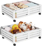 Under Bed Storage with Wheels-Large Bamboo Underbed storage Containers with Large Dust Bag Stackable Under the Bed Shoe Stora