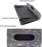 Car Sun Visor Mask Box Holder Leather Sparkling Bling Bling Multicolor Crystals Mask Cover Case & Glitter Mask Hook Clip for Women（AB Color）