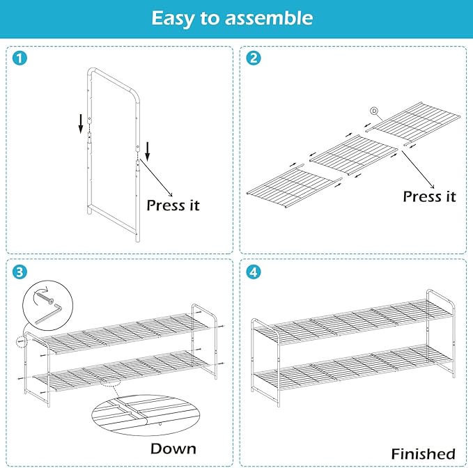 KEETDY 2-Tier Long Shoe Rack for Closet Entryway Shoe Organizer for 18 Pairs Sneakers, Metal Stackable Shoe Storage Shelf wit
