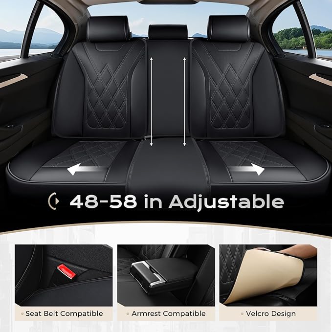 Coverado Car Seat Covers Full Set, Seat Covers for Cars, Front Seat Covers and Back Seat Cover Waterproof Leather Automotive 