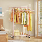 HYSEYY Double Rods Clothes Rack, Sturdy Rolling Clothing Rack, Portable Clothing Racks for Hanging Clothes - Metal Garment Ra