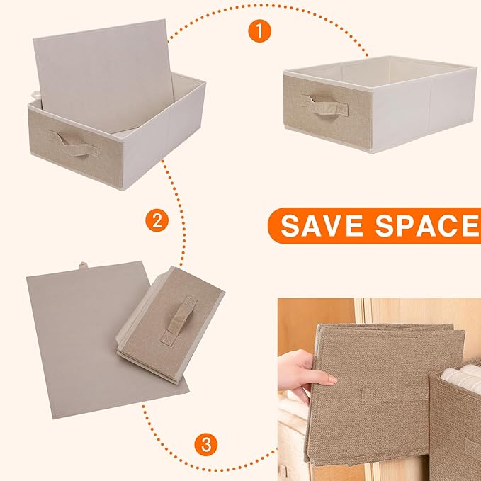 JAKAGO Fabric Storage Bins set of 4 Rectangle Storage Baskets with Handle Foldable Closet Organizer for Clothes Towel bedding