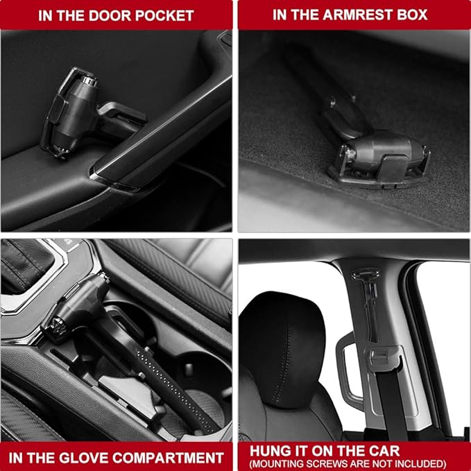 2-Pack Car Safety Hammer, 3-in-1 Auto Emergency Escape Hammer with Window Breaker and Seat Belt Cutter, Striking Black Emerge
