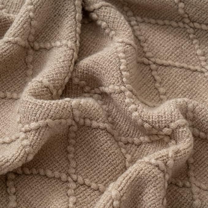 BATTILO HOME Khaki Throw Blanket, Beige Throw Blanket for Couch, End of Bed Throws Spring Decorative Large Throw Tan (Beige, 