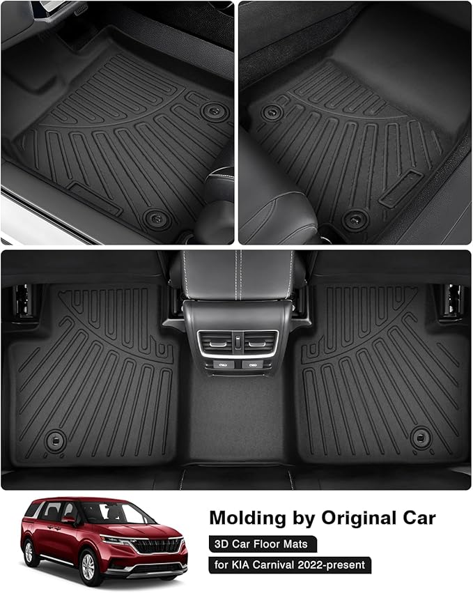 Powerty Floor Mats for 2022-2025 2026 Kia Carnival Gas Accessories All Weather Floor Liner 3D TPE 1st & 2nd Row Floor Mat Heavy-Duty Floor Liners (ONLY for 8 Seats, NOT for Prestige & Hybrid Models)