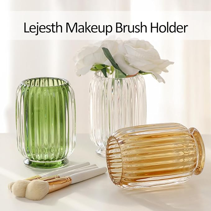 Crystal Makeup Brush holder Organizer, Vintage Make Up Brush Cup Pen Pencil Holder striped vase, Comb Brushes Pen Pencil Stor