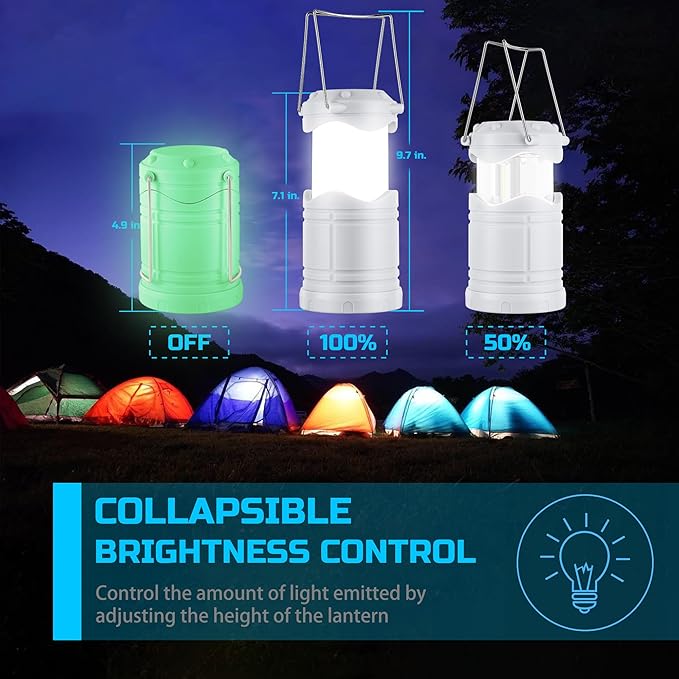 Lichamp LED Camping Lantern, 4 Pack Battery Powered Flashlight for Power Outages, Portable Collapsible Hanging Light Essentia