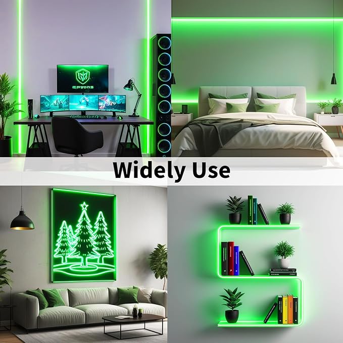 iNextStation 12V Green LED Strip Lights 16.4FT, Flexible Silicone Neon Rope Light with Power Adapter, Waterproof, Cuttable, Dimmable & Linkable, LED Lights Strip for Bedroom, Kitchen(with Plug)