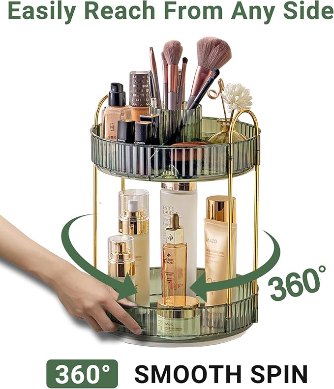 Asayuee 360 Rotating Makeup Organizer,2 Tier Large Capacity Make Up Organizers and Storage,Skincare Perfume Vanity Organizers