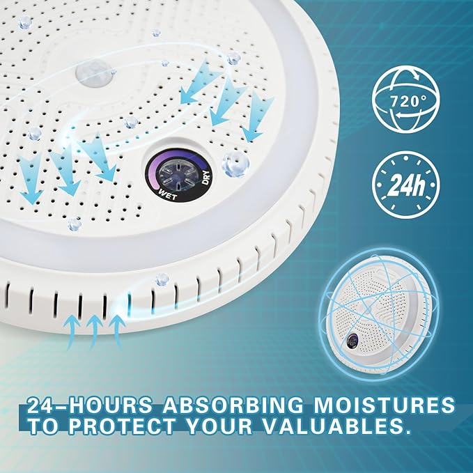 2-in-1 Rechargeable Dehumidifier with Motion Sensor LED Light, Perfect For Gun Safe, Gun Cabinet and other enclosed areas, ET