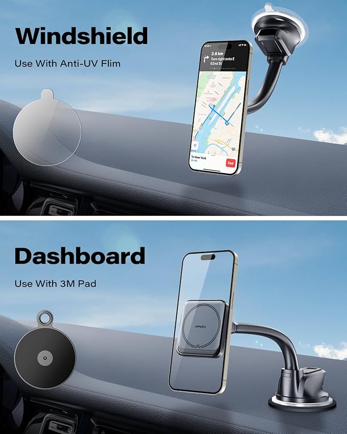 APPS2Car Magnetic Car Phone Holder, Compatible with MagSafe, Magnetic Phone Mount for iPhone 17 16 15 14 13 Series, Universal Magnet Phone Holder for Car