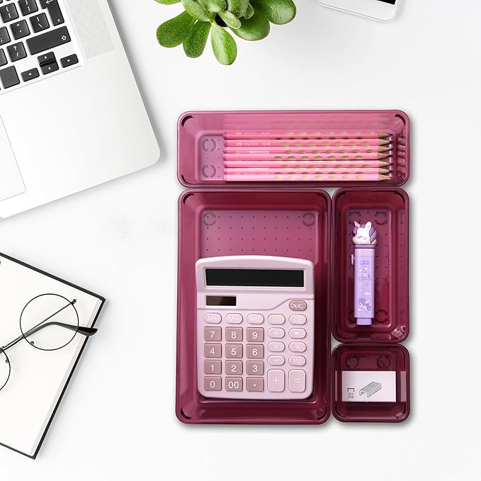 Kitchen Desk Drawer Organizers Storage for Office, Small Acrylic Vanity Trays Makeup for Drawer Bathroom Plastic Make up Orga