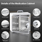 Glosen Medicine Cabinet Locking Medicine Cabinet Wall Mounted【 Silver 13.6 x 13.4 x 6.5 Inch 】 Portable Storage Container Big