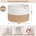 INDRESSME 115L Extra Large Jute Rope Basket, Blanket Basket Home Decor Baby Laundry Baskets for Toys Storage Bedroom, Living 