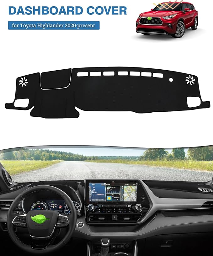FIILINES Dash Cover Fit for Toyota Highlander 2020-2025 (Fit with or Without Display) Dashboard Mat Cover Sunshade Nonslip Me