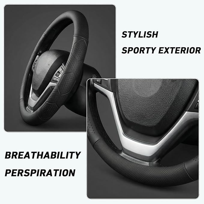 Leather Steering Wheel Cover for Chevy Silverado 1500 2500 3500, for GMC Sierra 1500 2500 3500, for Toyota RAV4 Corolla Camry
