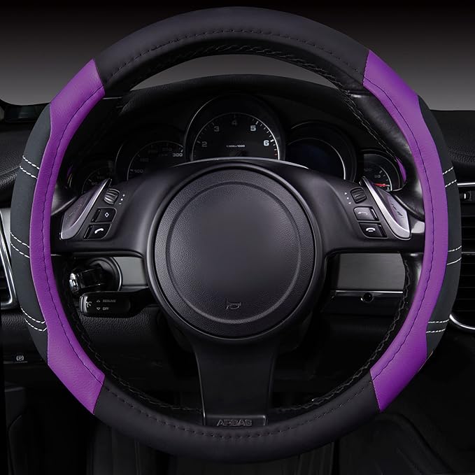 CAR PASS Line Rider Microfiber Leather Sporty 14.5-15 inch Steering Wheel Cover Universal Fits for 95% Truck,SUV,Cars, Anti-S
