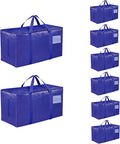 8 Pack-Extra Large Heavy Duty Moving Bags - Waterproof Storage Totes with Handles & Zippers, Foldable for College Dorm, Stora