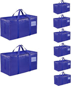 8 Pack-Extra Large Heavy Duty Moving Bags - Waterproof Storage Totes with Handles & Zippers, Foldable for College Dorm, Stora