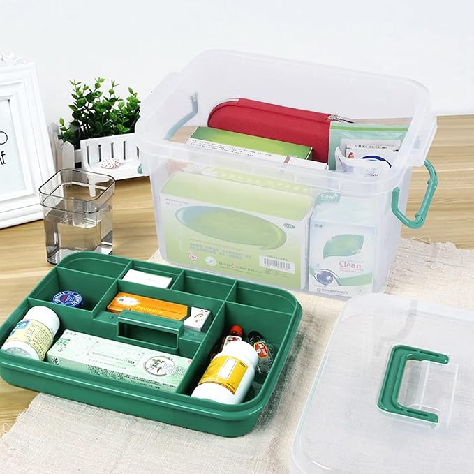 1-Pack Clear Storage Box Container, Family First Aid Box Medicine Box Organizer
