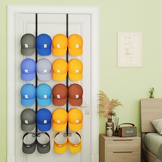 SWTYMIKI Over Door Hat Organizer - 2 Packs Metal Wall Mounted Hat Rack with 5-Tier Dual Hooks Design, Hanging Baseball Cap Or