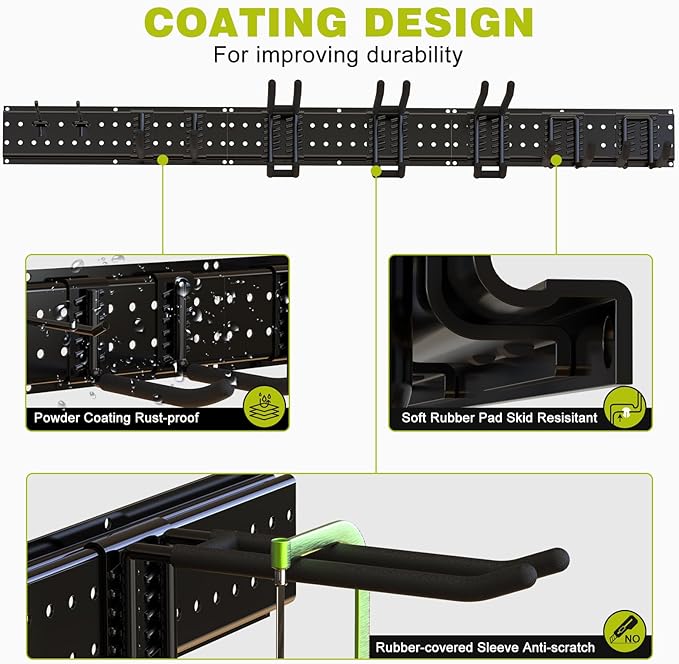 NattyDot Garage Tool Organizer Wall Mount 49.5inch with 9 Hooks Ski Rack for Garden Shovel Holder Garage Wall Organizer Wall 