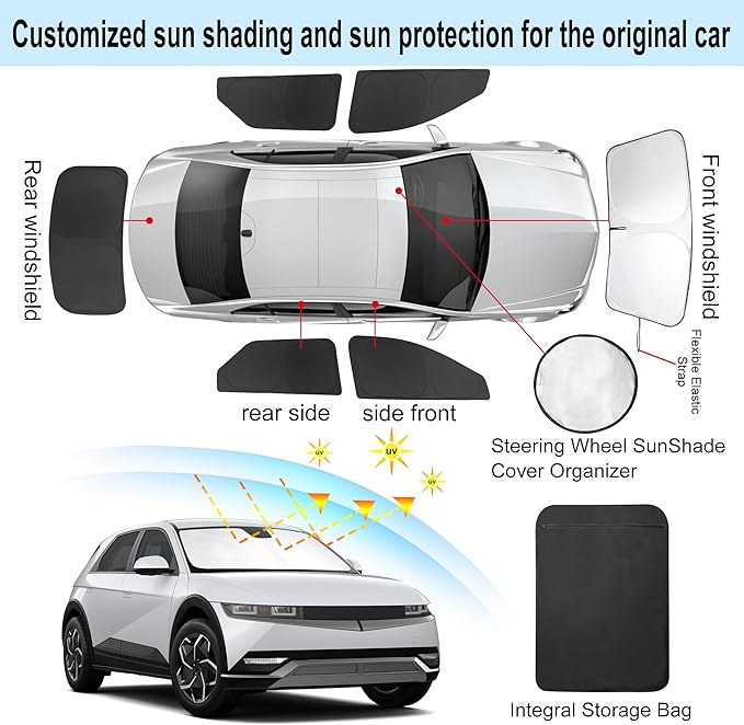 TINGLU Window Shades for Hyundai Ioniq 5 2022-2025 2026 Accessorie Car Side Full Windows Rear Triangular Windshield Sun Shade Sun UV Rays & Privacy Protection for Camping,Napping,and Relaxing 6PCS