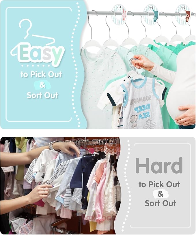 VIS'V Baby Hangers, 11 Inch Velvet Kids Hangers with 6 Pcs Clothes Size Dividers, Infant Toddler Nursery Closet Organization,