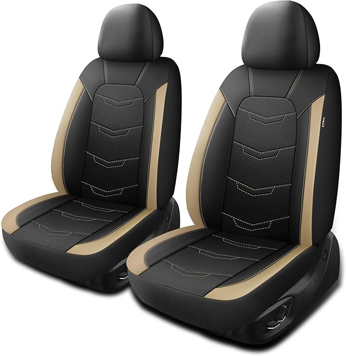 Beige Seat Covers,Sport and Breathable Seat Covers, Anti-Slip Universal Fit Automotive for Cars Sedan SUV and Truck(2 Pieces,