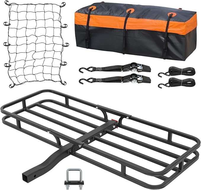 WEIZE 53" x 19" Hitch Mount Cargo Carrier Basket 500LB Capacity with Hitch Stabilizer, Waterproof Bag, Net & Straps, Fits 2" Receiver for Car SUV, Steel Construction