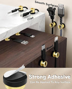 Magnetic Cord Clips 6 Pack, Maveek Wire Organizer Metal Cable Clips Adhesive Cable Management for USB Charging Cords, Desk Office Car Dash Cam Nightstand (Premium Gold Edition)