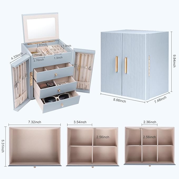 Dajasan Large Jewelry Box Organizer, Jewelry Storage Organizer with 3 Drawers, Huge Jewelry Box with Mirror for Women Girls, 