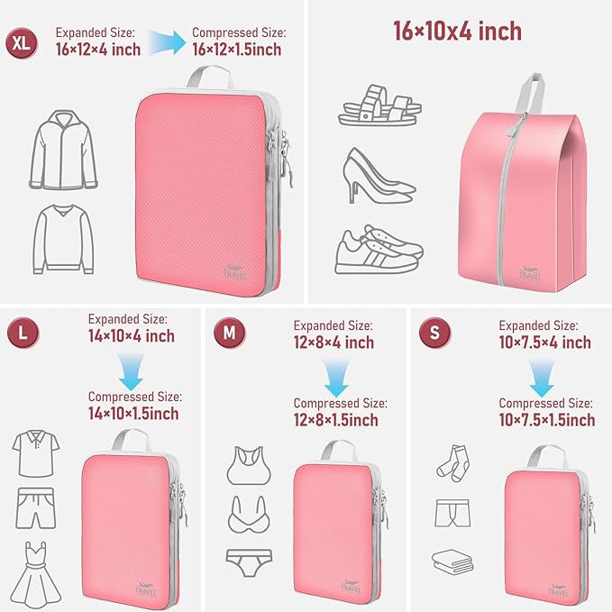 5 Set Packing Cubes For Travel Essentials, Luggage Packing Organization Cubes Suitcase Organizer Bags Set For Luggage Travel 