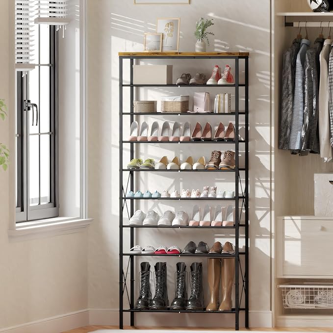 10-Tier Tall Shoe Rack, Large Capacity Shoe Shelf Holds40-45 Pairs, Shoe Shelf for Entryway, Hallway, Living Room, Rustic Bro