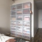 ROJASOP Portable Shoe Rack Organizer with Door, 72 Pairs White Shoe Storage Cabine Covered Shoe Rack Shoe Organizer for Close