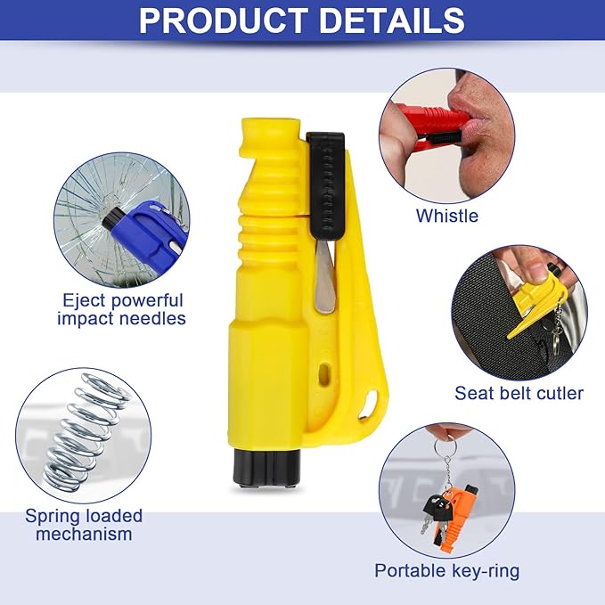 PIFOOG 12 Pcs Car Window Breaker Keychain Tool Seatbelt Cutter 3 in 1 Emergency Escape Tools Glass Breakers Seat Belt Cutters