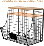 3 Pack wire Fruit Basket for Kitchen with Wood Lid - Counter&Wall Mounted Onion and Potato Storage with Nameplate, Hanging Ba