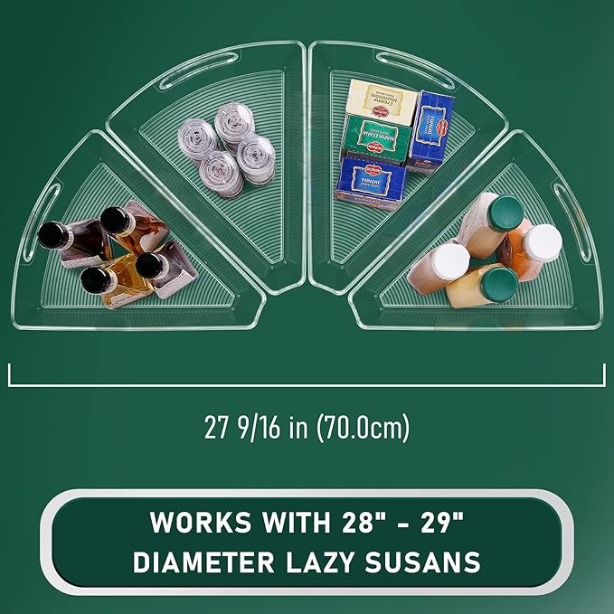 Lazy Susan Cabinet Organizer Bins for 26"/ 28"/ 32" Diameter Corner Organizer, Plastic Cabinet Storage Bin, 1/8 Wedge - Food 