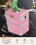 Car Trash Can with Lid, Cute Leakproof Car Trash Garbage Bag Hanging Vehicle Trash Bin Small Portable Automotive Garbage Cans Organizer for Back/Front Seat(Trapezoid,Pink