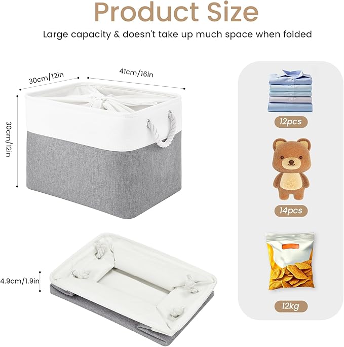 Large Storage Baskets- 16x12x12 inch Storage Bins for Shelves and Closet Organizing, Foldable Fabric Bin for Home Organizatio