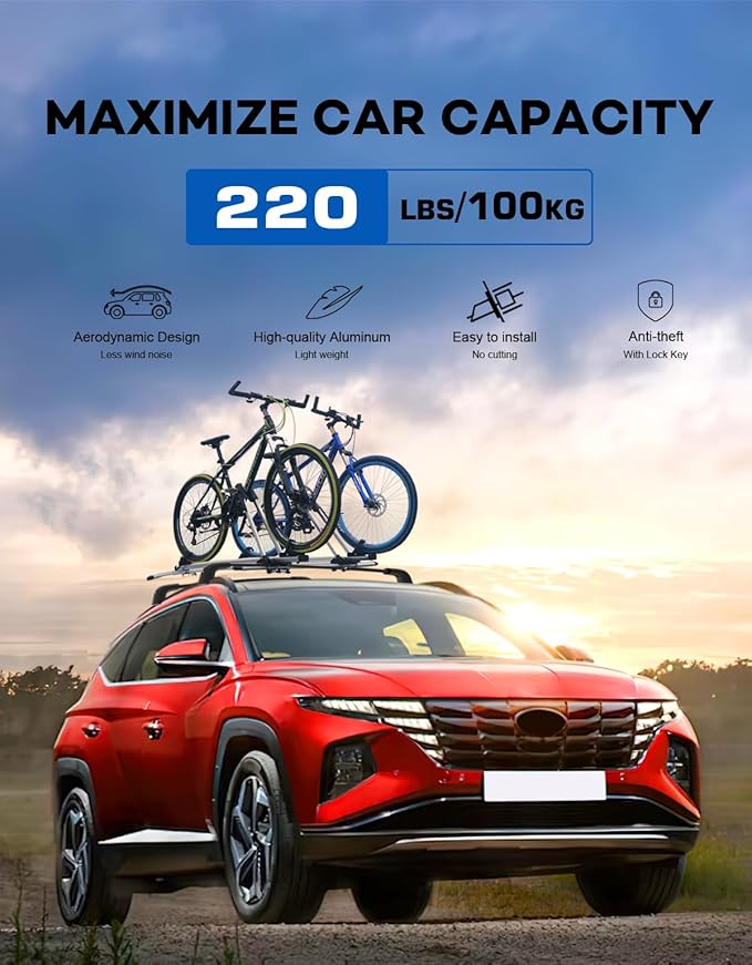 Roof Rack Cross Bars 220lbs Compatible with Hyundai Tucson 2016-2026 SEL/N Line/Limited, Heavy Duty Aluminum Lockable Roof Rails Crossbars Black Rooftop Cargo Carrier Luggage