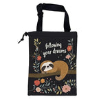 Car Garbage Bag Cute Brown Sloth and Floral Hanging Canvas Car Trash Bag Drawstring Car Back Seat Organizer for Car Back Front Seat Console with Adjustable Buckle