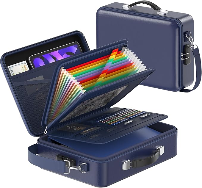 Fireproof Document Box with Lock, Durable Hard Case File Organizer Fire Safe Box, Hard-Shell Design Waterproof Fireproof Safe