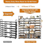 WOWLIVE 4 Row 9 Tiers Extra Large Shoe Rack 68-72 Pairs Big Tall Metal Shoe Shelf, Heavy Duty Organizer for Closet Entryway, 