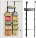 HapiRm Over The Door Purse Organizer - Wall Mounted Purse Rack with 10 Hooks and Metal Basket, Hanging Handbag Organizer Hold