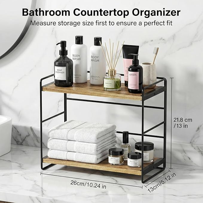 SRIWATANA 2 Pack Bathroom Counter Organizer, 2 Tier Countertop Organizers, Kitchen Counter Shelf Spice Rack Countertop Storag