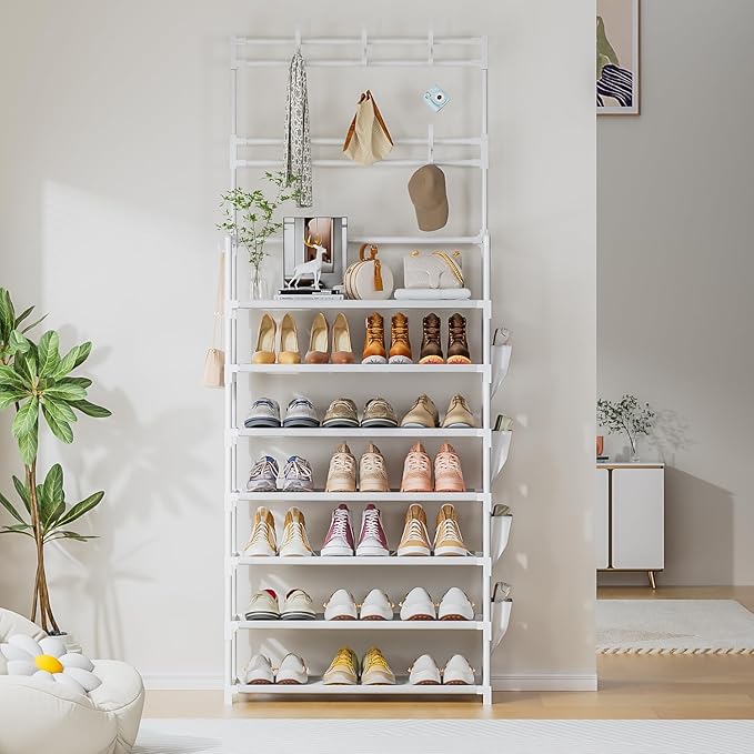 Shoe Rack 7 Tier Shoe Organizer Storage 21-28 Pairs Closet Shoes Rack for Front Door Entrance Shoe Rack Organizer with Hooks 